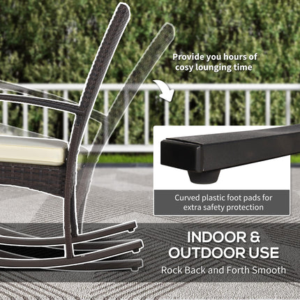 Outdoor PE Rattan Rocking Chair Set of 2 with Armrest and Cushion - Brown