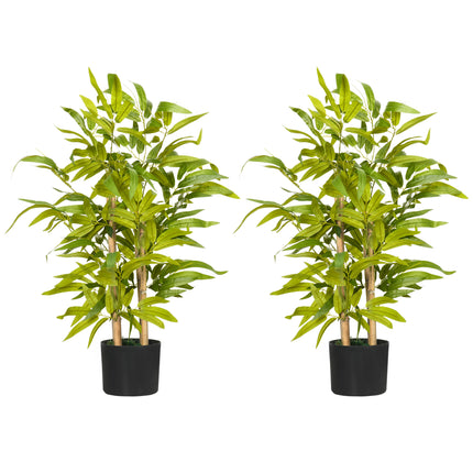 2 PCs Artificial Bamboo Plants in Cement Pots 60cm for Indoor Outdoor Decor - Green
