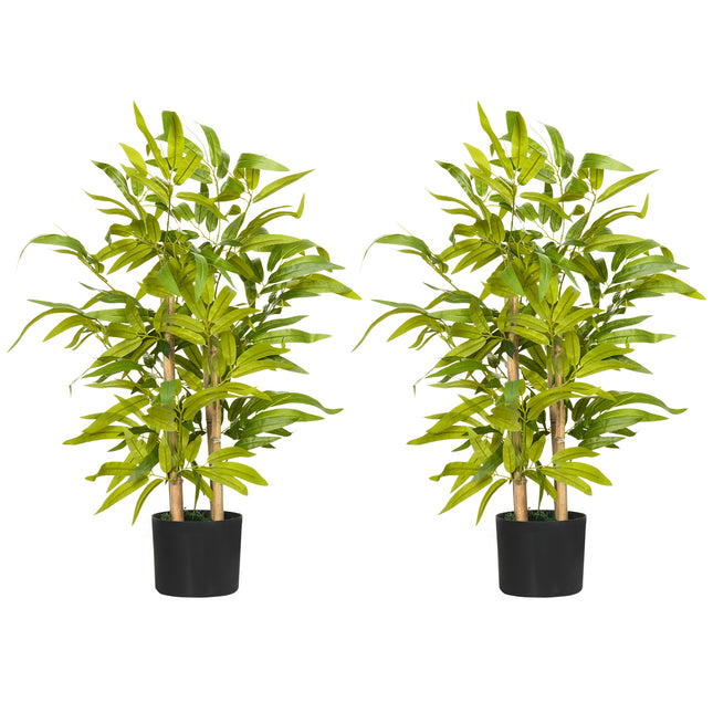2 PCs Artificial Bamboo Plants in Cement Pots 60cm for Indoor Outdoor Decor - Green