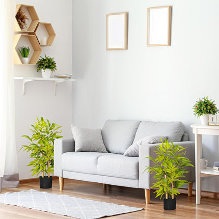 2 PCs Artificial Bamboo Plants in Cement Pots 60cm for Indoor Outdoor Decor - Green