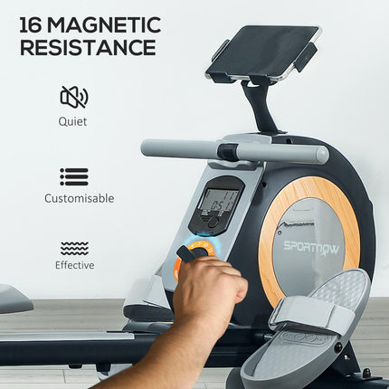 Rowing Machine, 16-Level Magnetic Rower Machine with LCD Monitor and Phone Holde