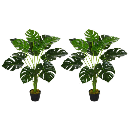 2 Pack Decorative Artificial Monstera Plants in Pot Fake Plants for Home Indoor