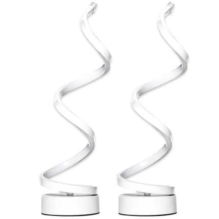 Set of 2 Modern Wave-Shaped LED Table Lamp with Round Metal Base for Living Room