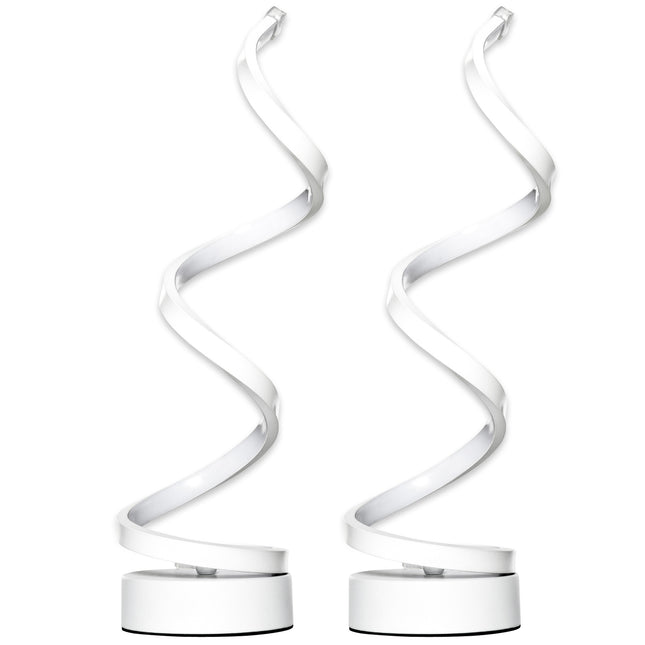 Set of 2 Modern Wave-Shaped LED Table Lamp with Round Metal Base for Living Room