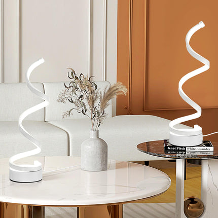 Set of 2 Modern Wave-Shaped LED Table Lamp with Round Metal Base for Living Room