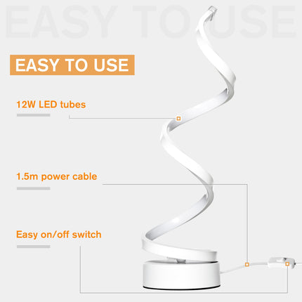Set of 2 Modern Wave-Shaped LED Table Lamp with Round Metal Base for Living Room