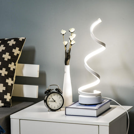 Set of 2 Modern Wave-Shaped LED Table Lamp with Round Metal Base for Living Room