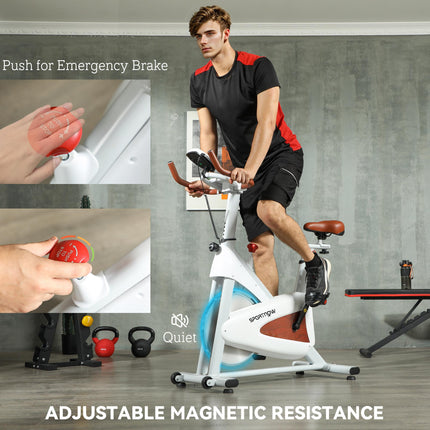 Quiet Stationary Exercise Bike with Adjustable Resistance, Seat, White