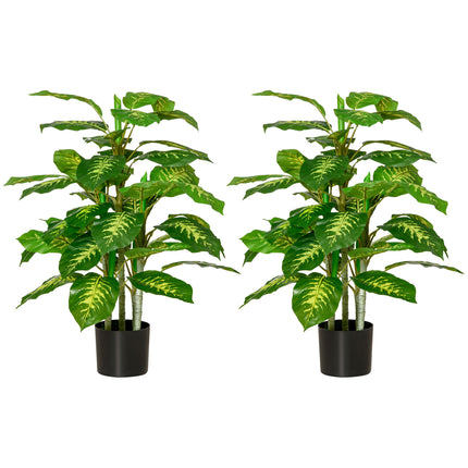 Set of 2 Artificial Evergreen Trees in Nursery Pots for Indoor Outdoor Décor - Green