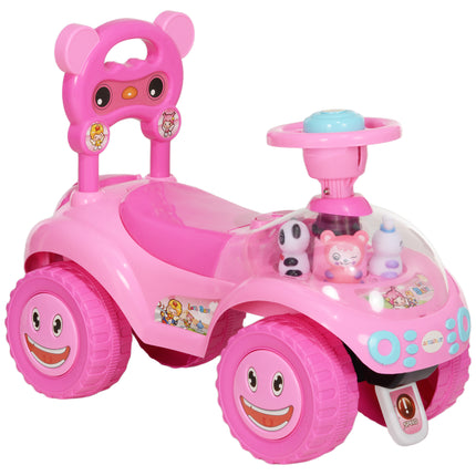 Foot to Floor Oddler Toddler Ride-On Toy with Music, Lights, Horn & Storage - Pink