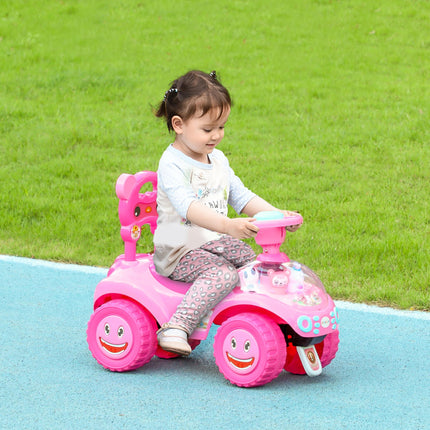 Foot to Floor Oddler Toddler Ride-On Toy with Music, Lights, Horn & Storage - Pink