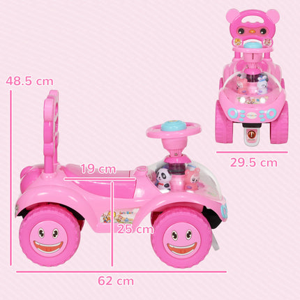 Foot to Floor Oddler Toddler Ride-On Toy with Music, Lights, Horn & Storage - Pink