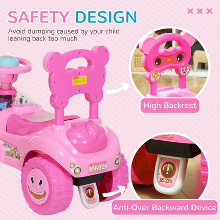 Foot to Floor Oddler Toddler Ride-On Toy with Music, Lights, Horn & Storage - Pink