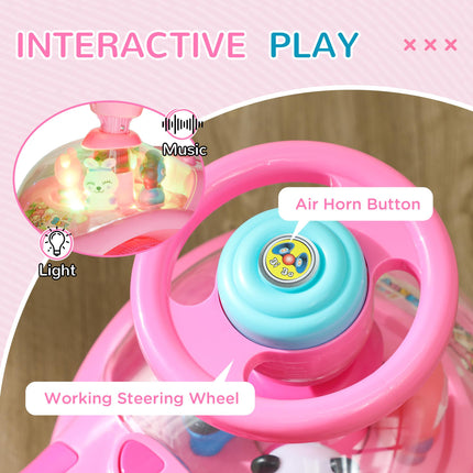 Foot to Floor Oddler Toddler Ride-On Toy with Music, Lights, Horn & Storage - Pink