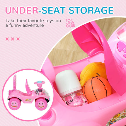 Foot to Floor Oddler Toddler Ride-On Toy with Music, Lights, Horn & Storage - Pink