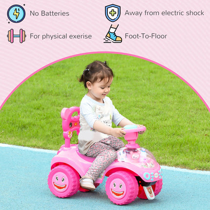 Foot to Floor Oddler Toddler Ride-On Toy with Music, Lights, Horn & Storage - Pink