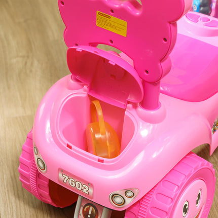 Foot to Floor Oddler Toddler Ride-On Toy with Music, Lights, Horn & Storage - Pink