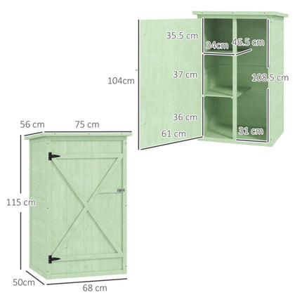 Small Wooden Garden Storage Shed with Shelves and Bolt Latch - Green