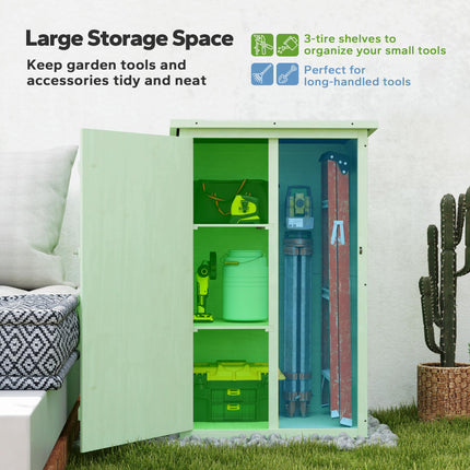 Small Wooden Garden Storage Shed with Shelves and Bolt Latch - Green