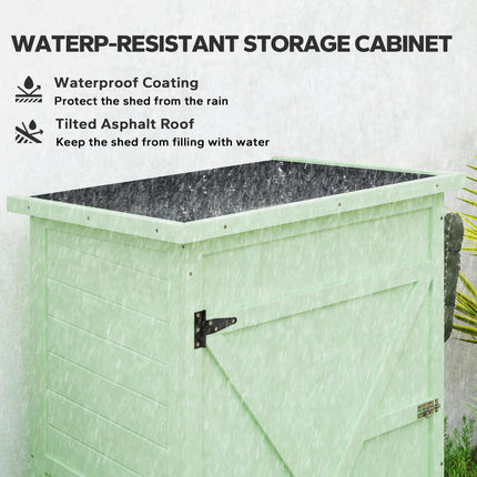 Small Wooden Garden Storage Shed with Shelves and Bolt Latch - Green