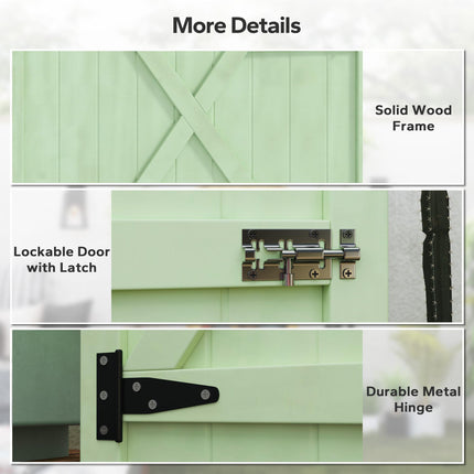 Small Wooden Garden Storage Shed with Shelves and Bolt Latch - Green