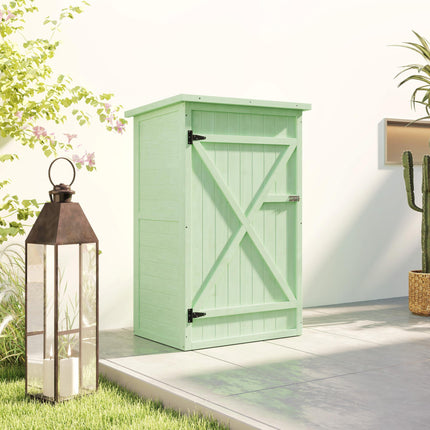Small Wooden Garden Storage Shed with Shelves and Bolt Latch - Green