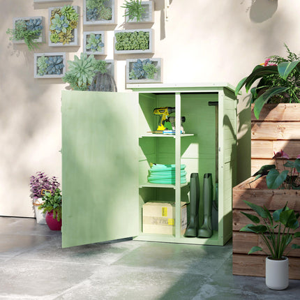 Small Wooden Garden Storage Shed with Shelves and Bolt Latch - Green