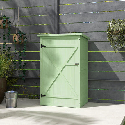 Small Wooden Garden Storage Shed with Shelves and Bolt Latch - Green
