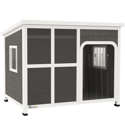 Wooden Outdoor Dog House with Asphalt Roof, Openable Top & Removable Floor, 103x77x83cm - Light Grey