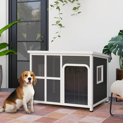 Wooden Outdoor Dog House with Asphalt Roof, Openable Top & Removable Floor, 103x77x83cm - Light Grey