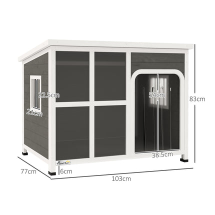 Wooden Outdoor Dog House with Asphalt Roof, Openable Top & Removable Floor, 103x77x83cm - Light Grey