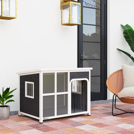 Wooden Outdoor Dog House with Asphalt Roof, Openable Top & Removable Floor, 103x77x83cm - Light Grey