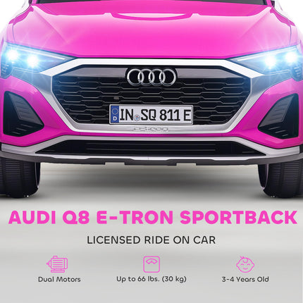Audi Q8 e-tron Sportback Licensed 12V Ride-On Car with Remote, Suspension, Headlights, Music, Horn - Pink