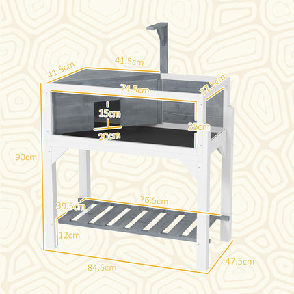 Wooden Tortoise House with Storage Shelf, Observation Windows, Lamp Holder & Openable Top - Grey