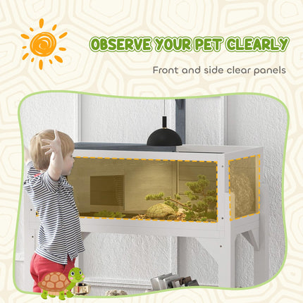 Wooden Tortoise House with Storage Shelf, Observation Windows, Lamp Holder & Openable Top - Grey