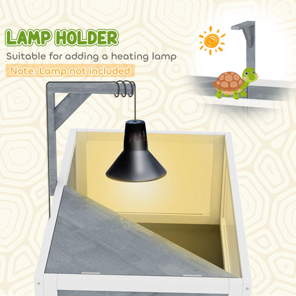 Wooden Tortoise House with Storage Shelf, Observation Windows, Lamp Holder & Openable Top - Grey