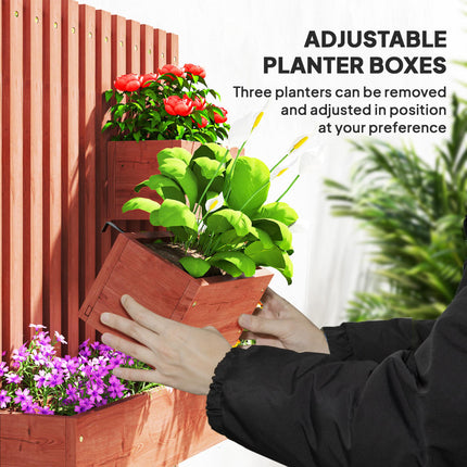 Set of 3 Wooden Wall-Mounted Garden Planters with Trellis - Brown