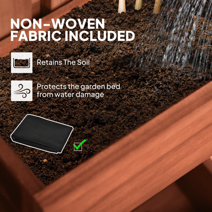 Set of 3 Wooden Wall-Mounted Garden Planters with Trellis - Brown
