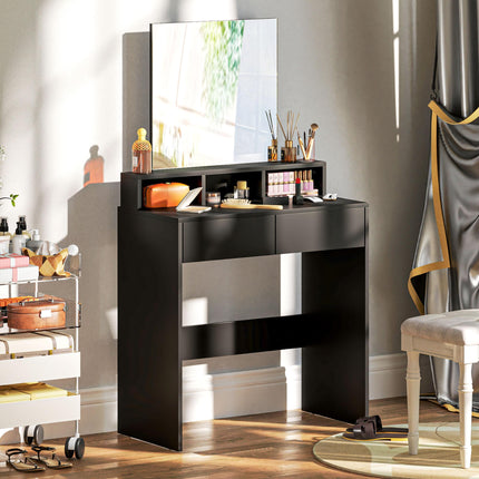 Multi-Storage Dressing Table, with Mirror - Black