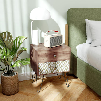 Nightstand, 2-Drawer Bedside Table, Bedside Cabinet, Sofa End Side Table for Liv