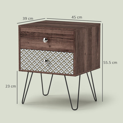 Nightstand, 2-Drawer Bedside Table, Bedside Cabinet, Sofa End Side Table for Liv