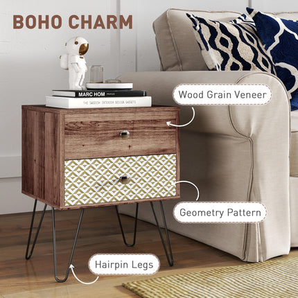 Nightstand, 2-Drawer Bedside Table, Bedside Cabinet, Sofa End Side Table for Liv