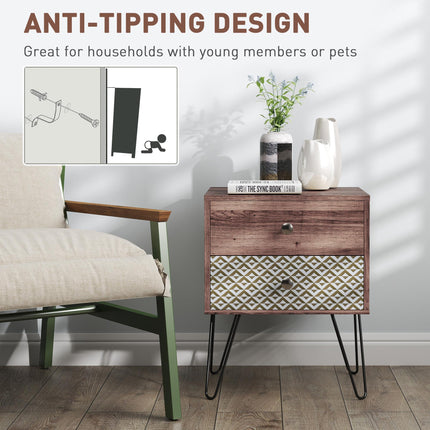 Nightstand, 2-Drawer Bedside Table, Bedside Cabinet, Sofa End Side Table for Liv
