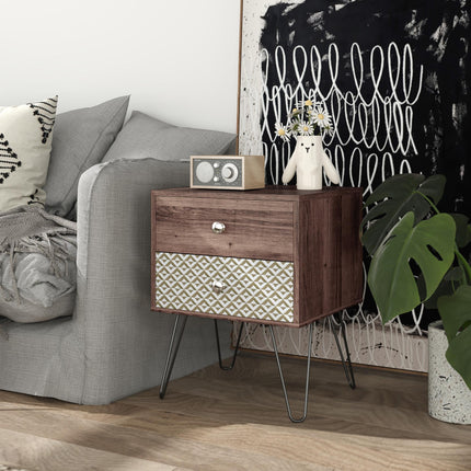 Nightstand, 2-Drawer Bedside Table, Bedside Cabinet, Sofa End Side Table for Liv