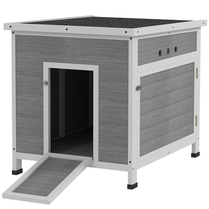Wooden Duck House with Ramp, Double Doors, Openable Asphalt Roof, Ventilation Holes, Removable Base, Light Grey
