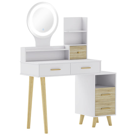 Elegant White Dressing Table with LED Mirror and Storage Drawers - White