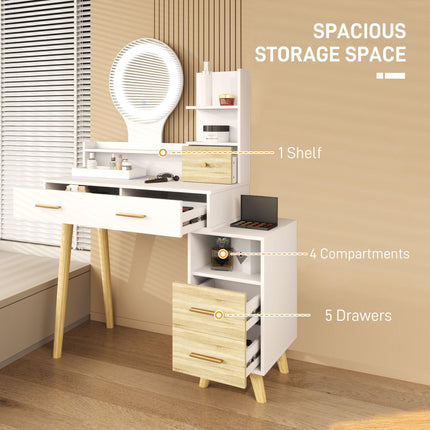 Elegant White Dressing Table with LED Mirror and Storage Drawers - White