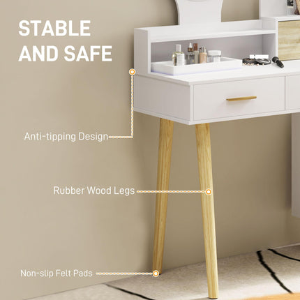 Elegant White Dressing Table with LED Mirror and Storage Drawers - White