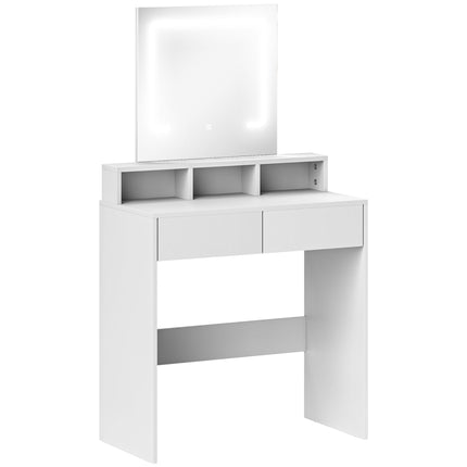 Modern Dressing Table with LED Mirror and Storage Drawers - White