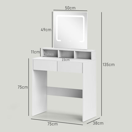 Modern Dressing Table with LED Mirror and Storage Drawers - White